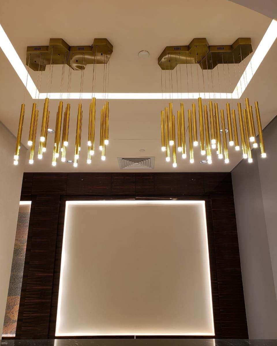 Bellini Square Tri-Tone Tubular Pendant Light Chandelier - GILDLAMPS