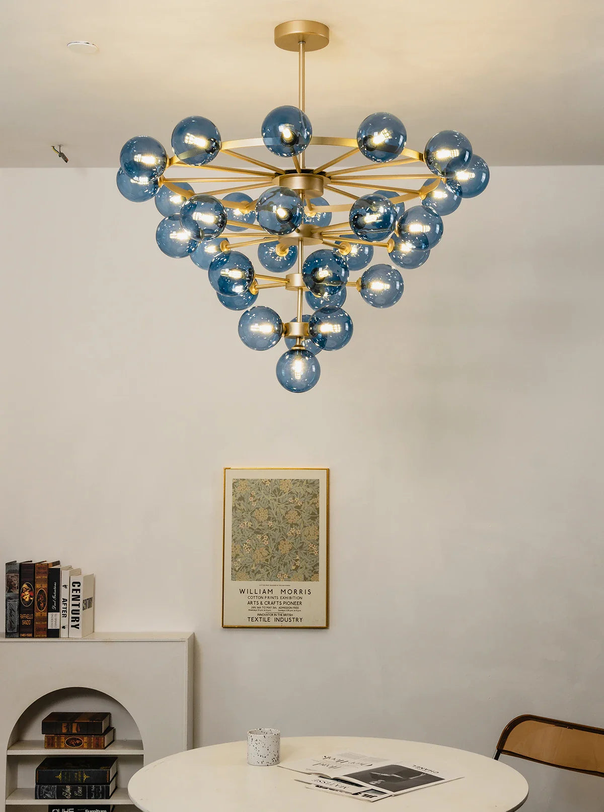 Blue Glass Bubble Globe Tiered Chandelier