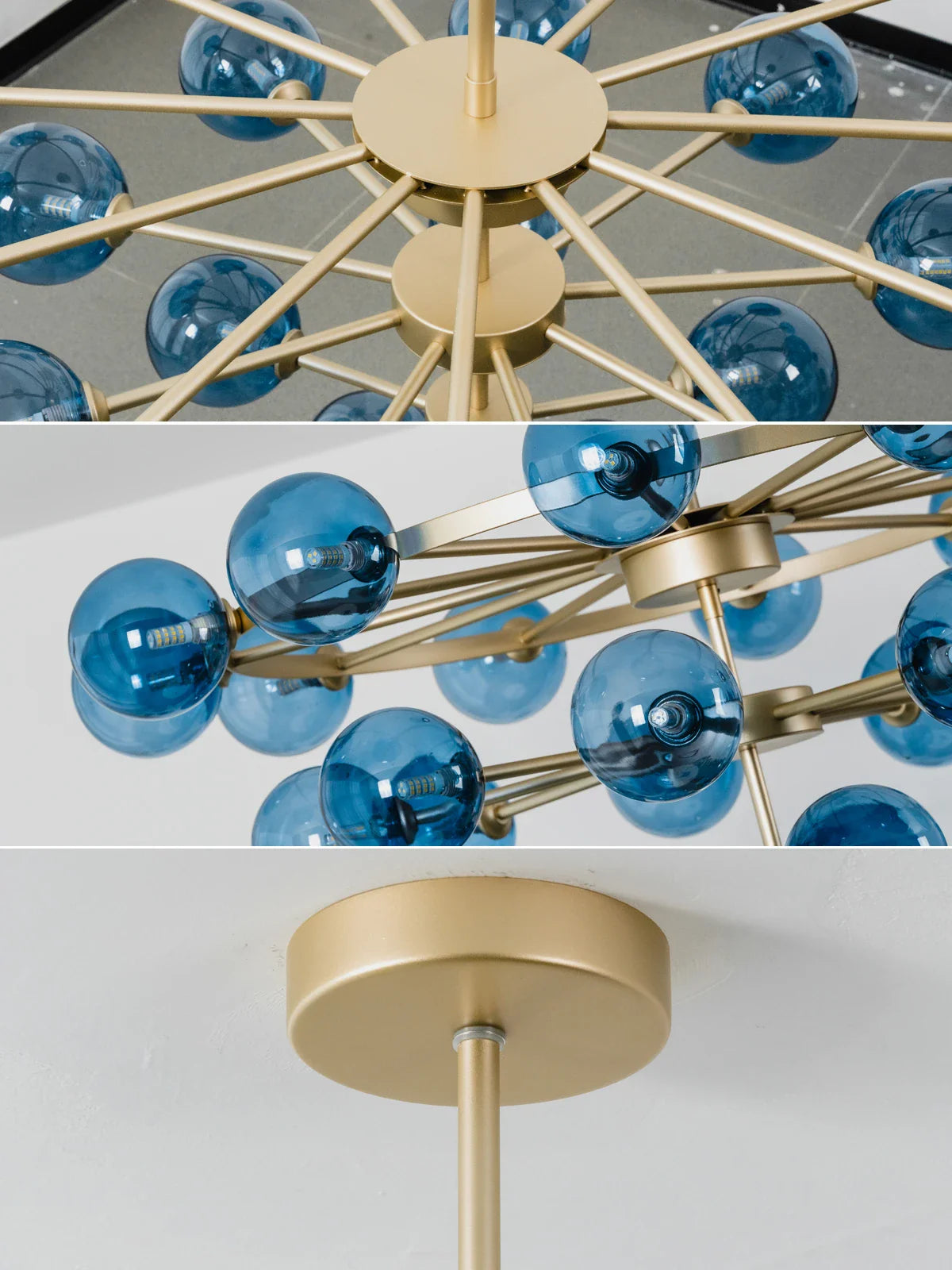 Blue Glass Bubble Globe Tiered Chandelier