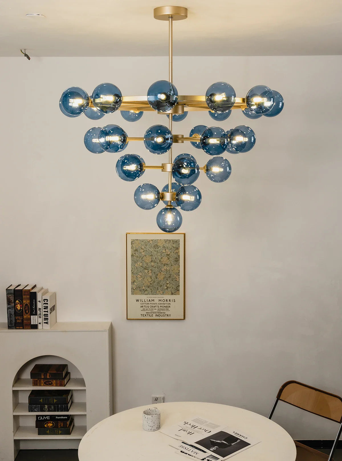 Blue Glass Bubble Globe Tiered Chandelier