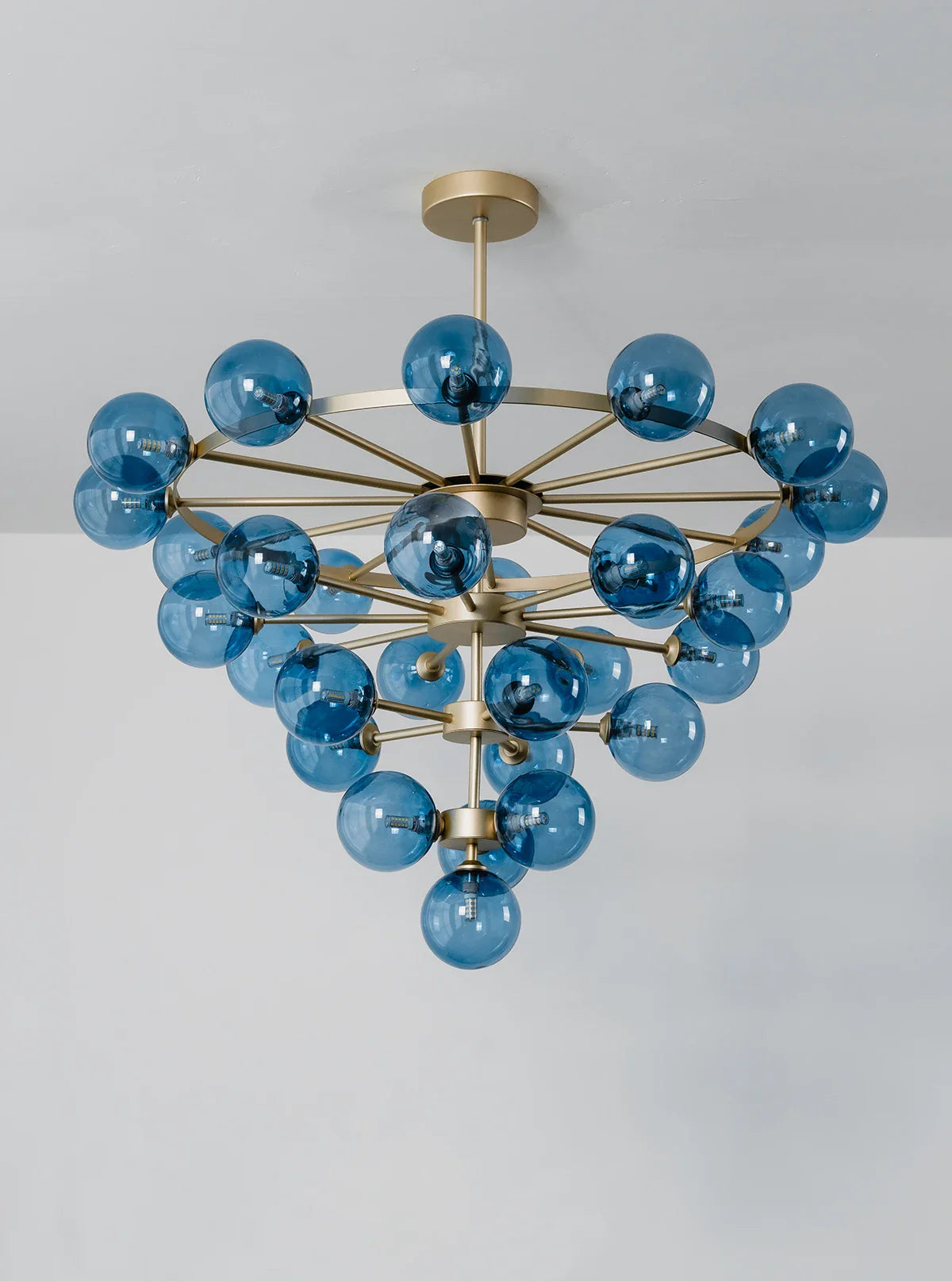 Blue Glass Bubble Globe Tiered Chandelier