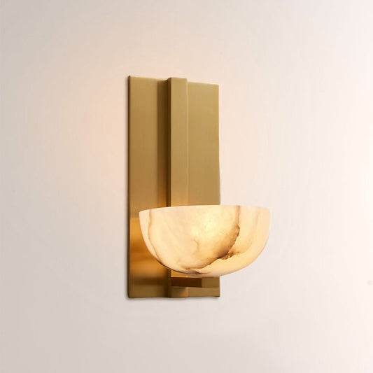 Briar Alabaster Bowl Wall Sconce with Brass Backplate - GILDLAMPS