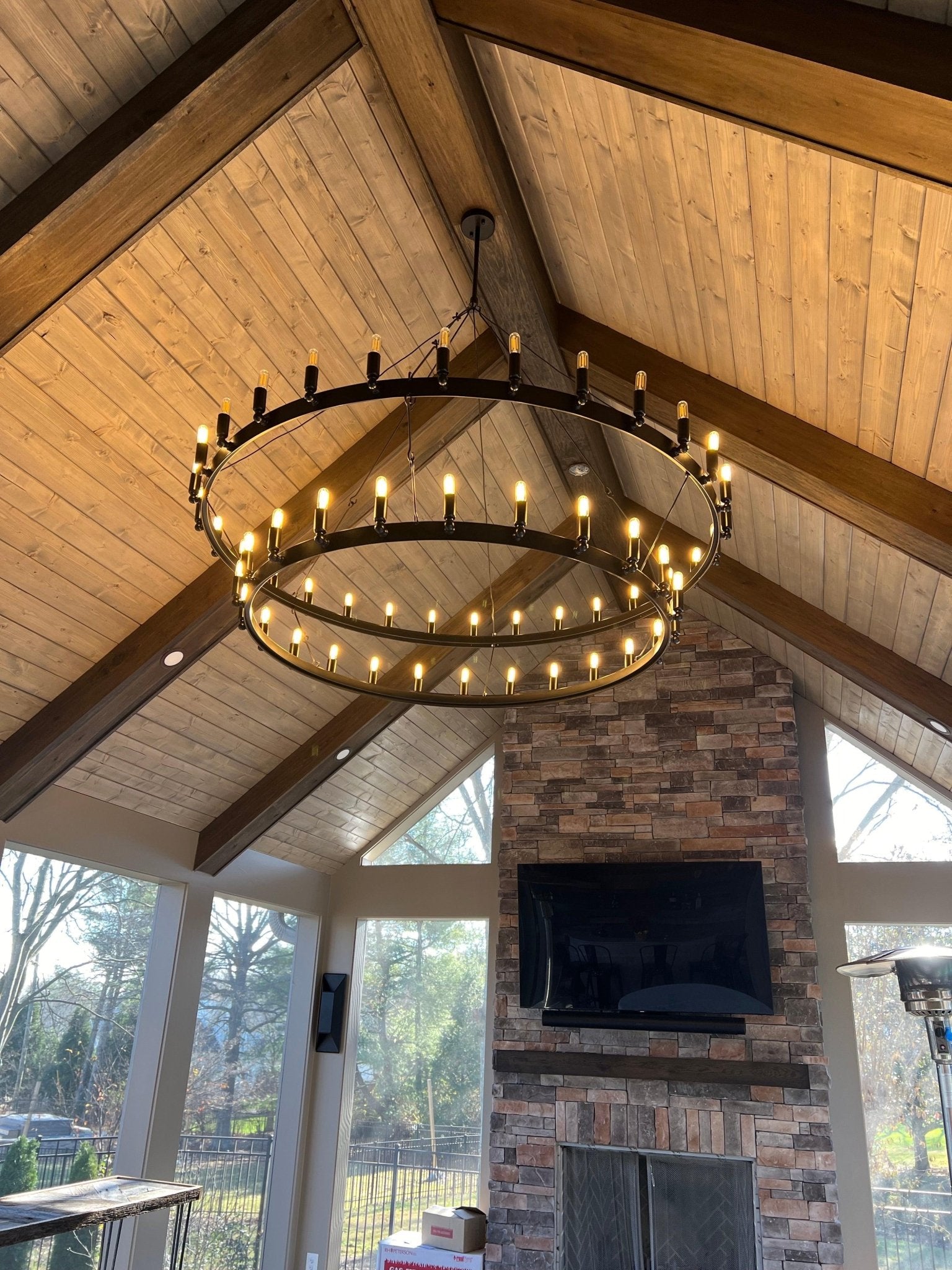Camina Vintage Filament Two-Tier Round Chandelier 38" - GILDLAMPS