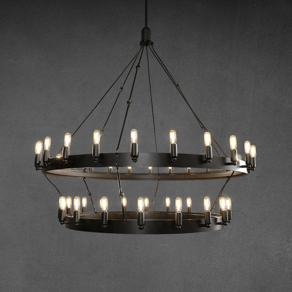Camina Vintage Filament Two-Tier Round Chandelier 38" - GILDLAMPS
