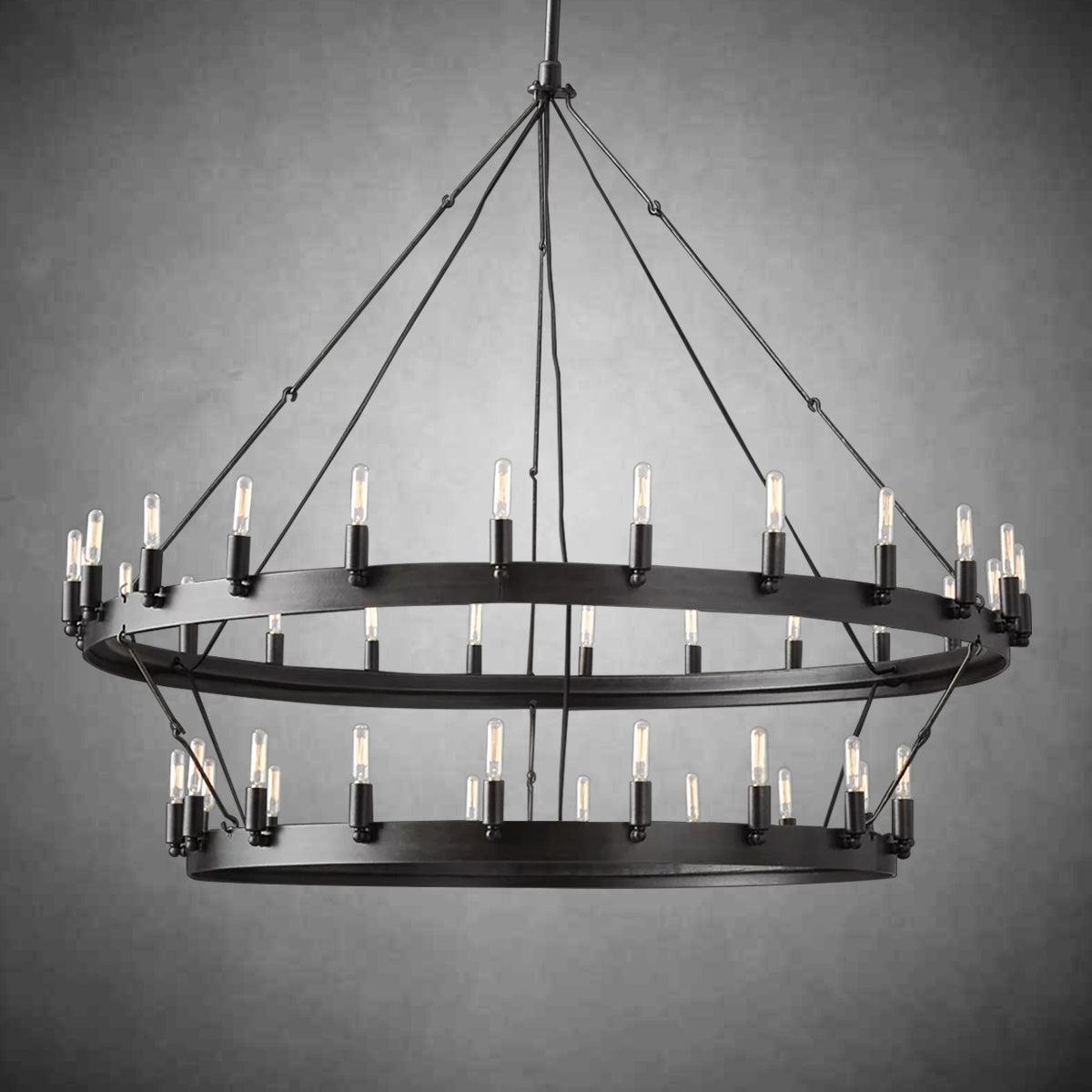 Camina Vintage Filament Two-Tier Round Chandelier 71" - GILDLAMPS