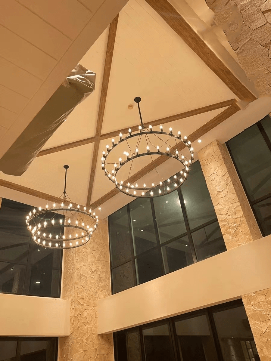 Camina Vintage Filament Two-Tier Round Chandelier 71" - GILDLAMPS