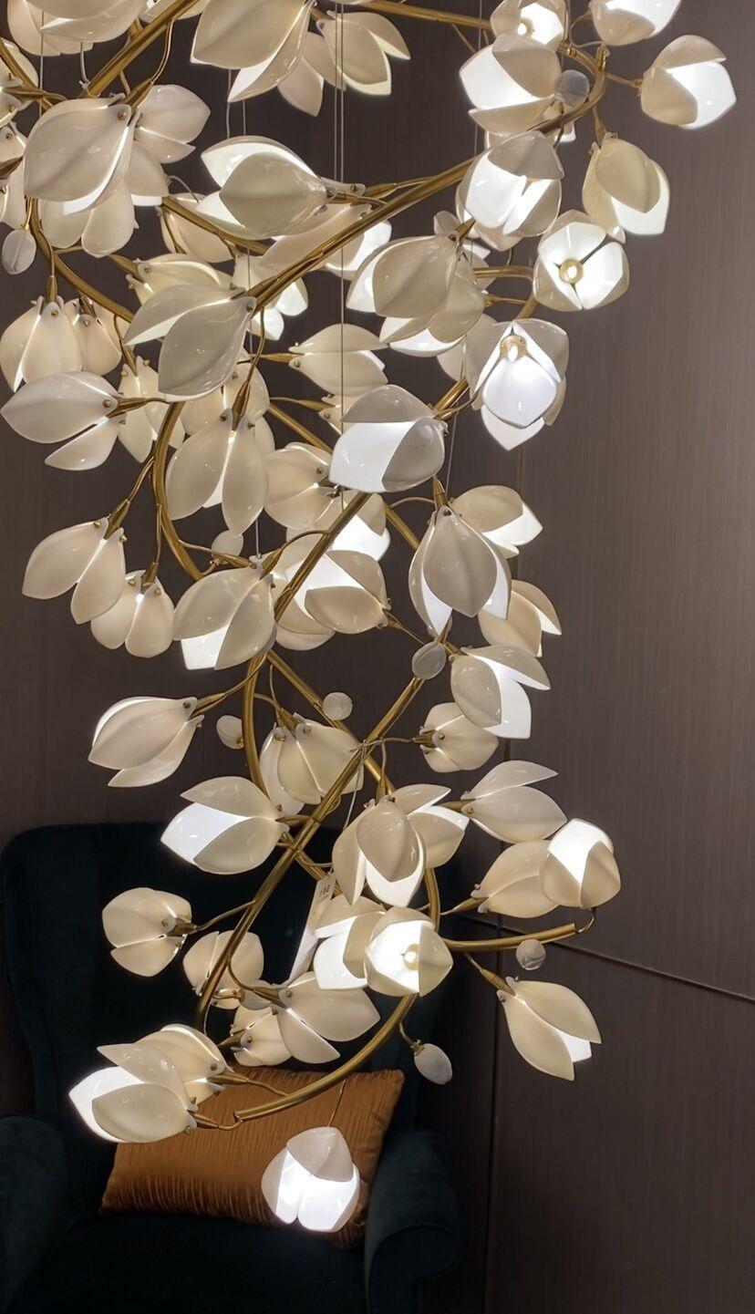 Ceramic Artistic Magnolia Spiral Pendant Ceiling Light Chandelier - GILDLAMPS