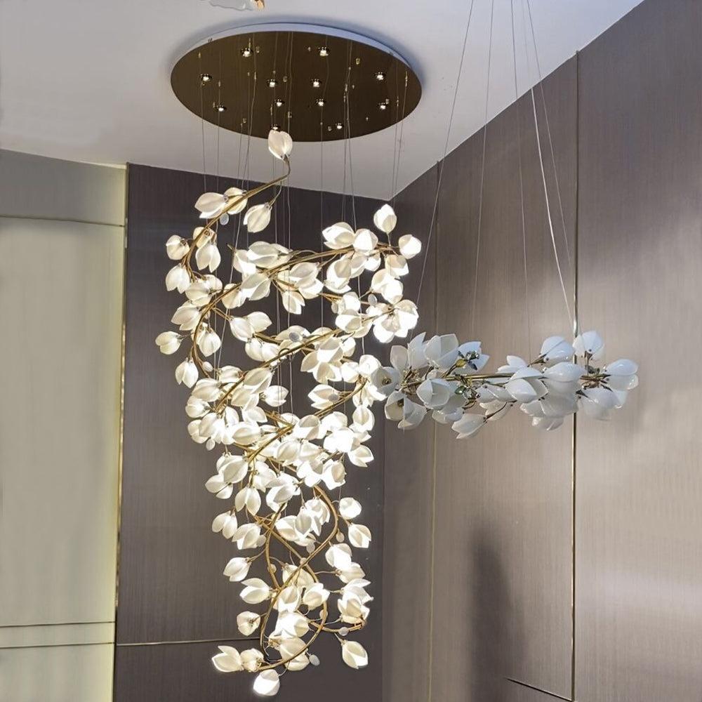 Ceramic Artistic Magnolia Spiral Pendant Ceiling Light Chandelier - GILDLAMPS