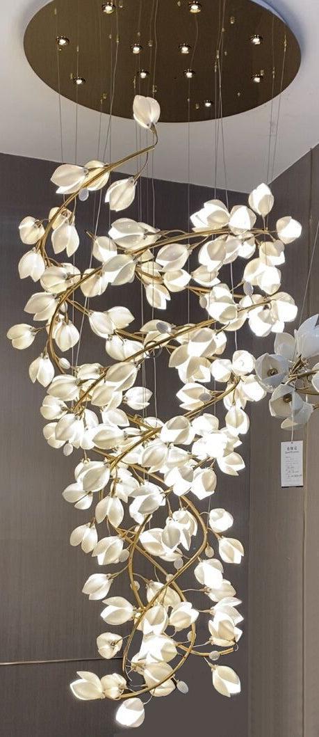 Ceramic Artistic Magnolia Spiral Pendant Ceiling Light Chandelier - GILDLAMPS
