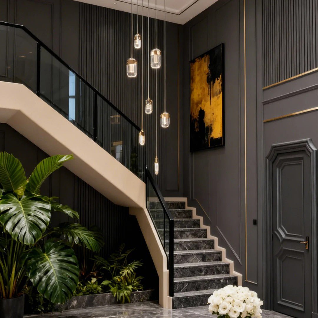 Chandelier for Staircase Full Copper Luxury Crystal Ceiling Light - GILDLAMPS