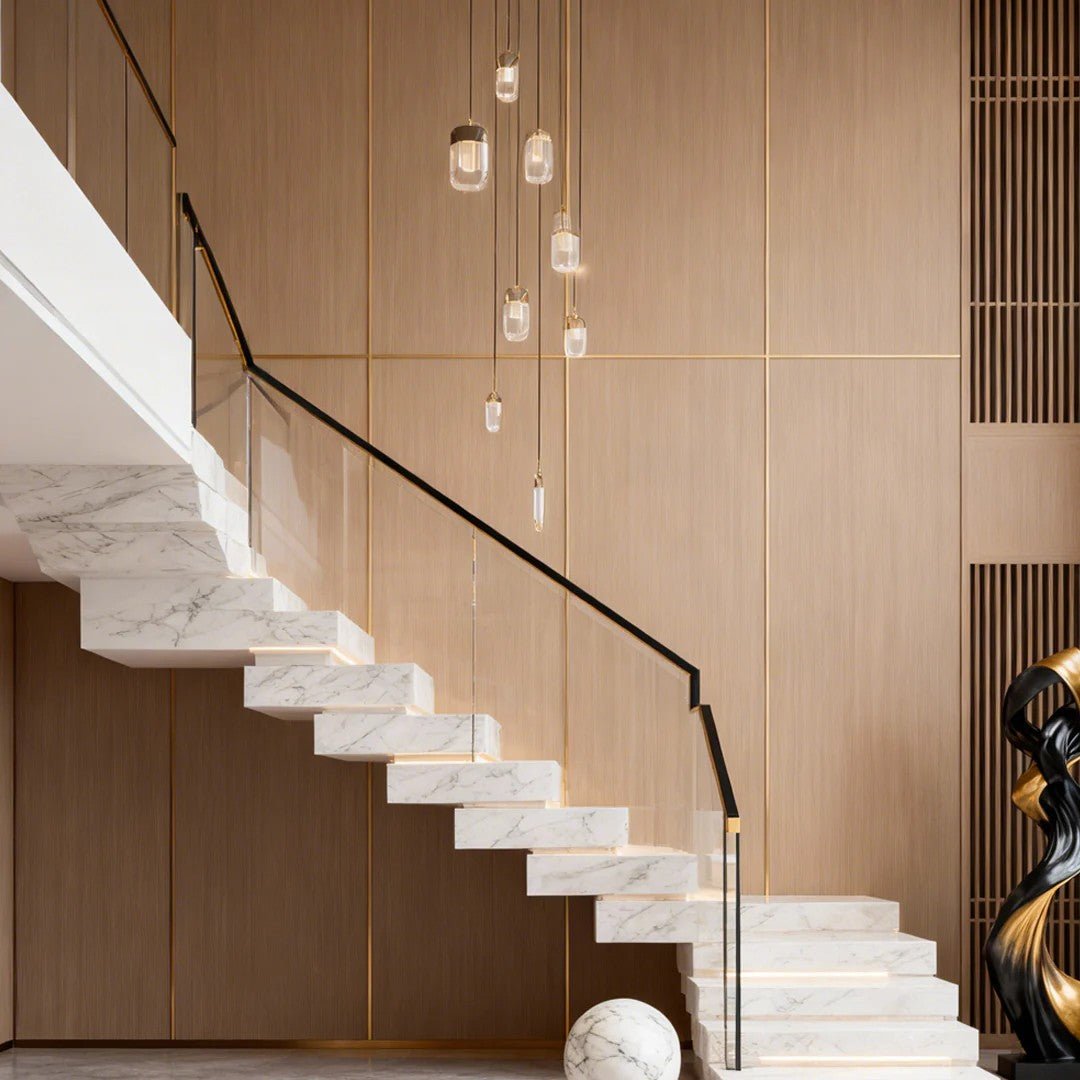 Chandelier for Staircase Full Copper Luxury Crystal Ceiling Light - GILDLAMPS