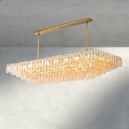 CIHELA CLEAR/ SMOKE GLASS TIERED RECTANGULAR CHANDELIER 54", 74" - GILDLAMPS