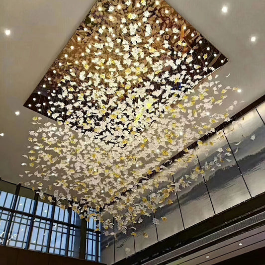 Custom Multicolor Maple Leaf Art Glass Chandelier - GILDLAMPS