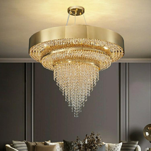 Decorative Gold Round Crystal Living Room Chandelier Light Oval Pendant Lamp For Dining Room Kitchen Table - GILDLAMPS
