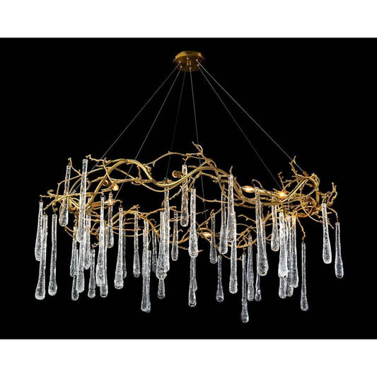 Dermiq Brass And Glass Teardrop Eight - Light Chandelier - GILDLAMPS
