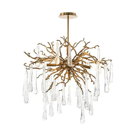 Dermiq Brass And Glass Teardrop Seven - Light Chandelier - GILDLAMPS