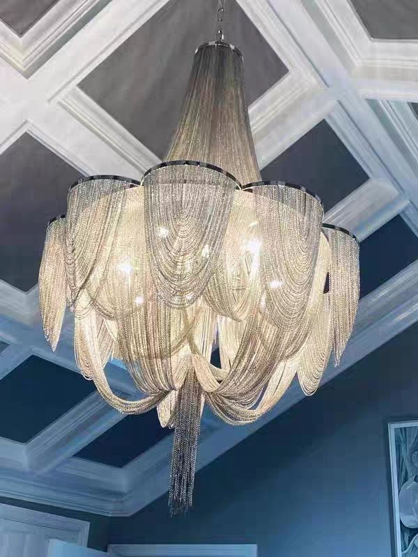 Designer Models Oversized Aluminium Long Tassel Pendant Chendelier for Large Living Room/Staircase/Villa - GILDLAMPS