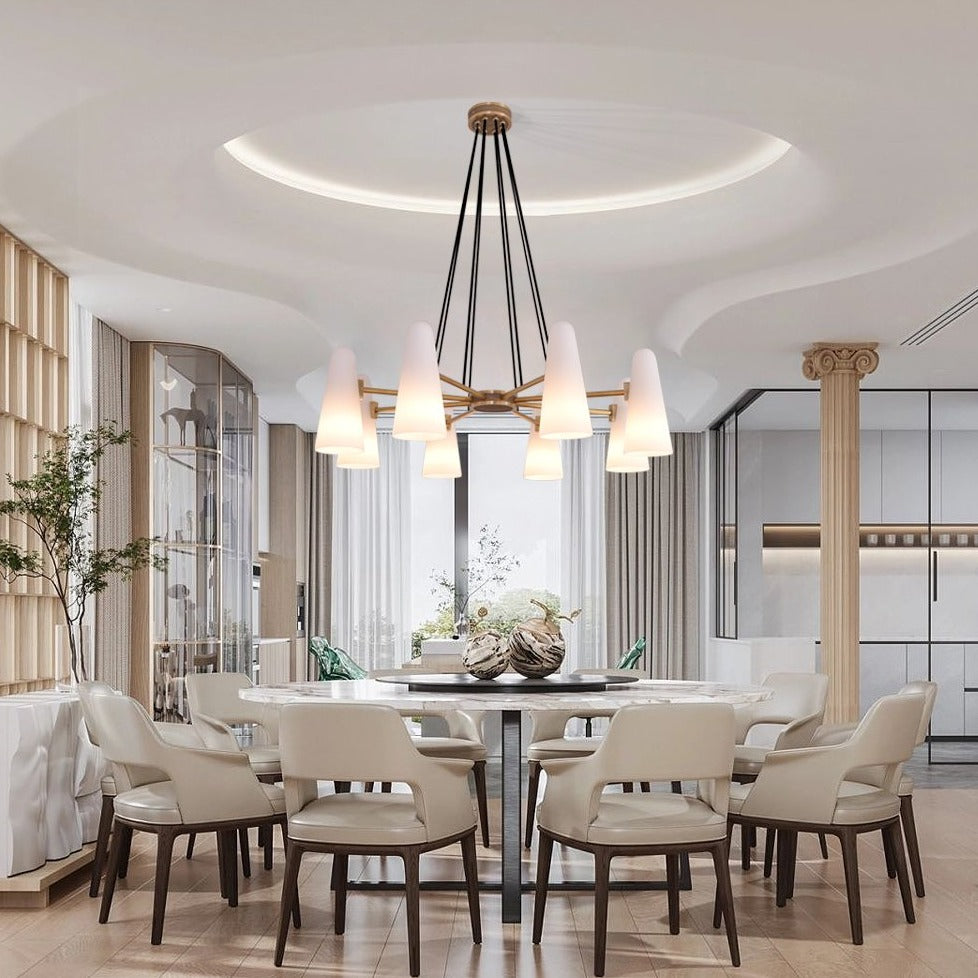 White Ceramics Round Chandelier 36 inch, 8-lights