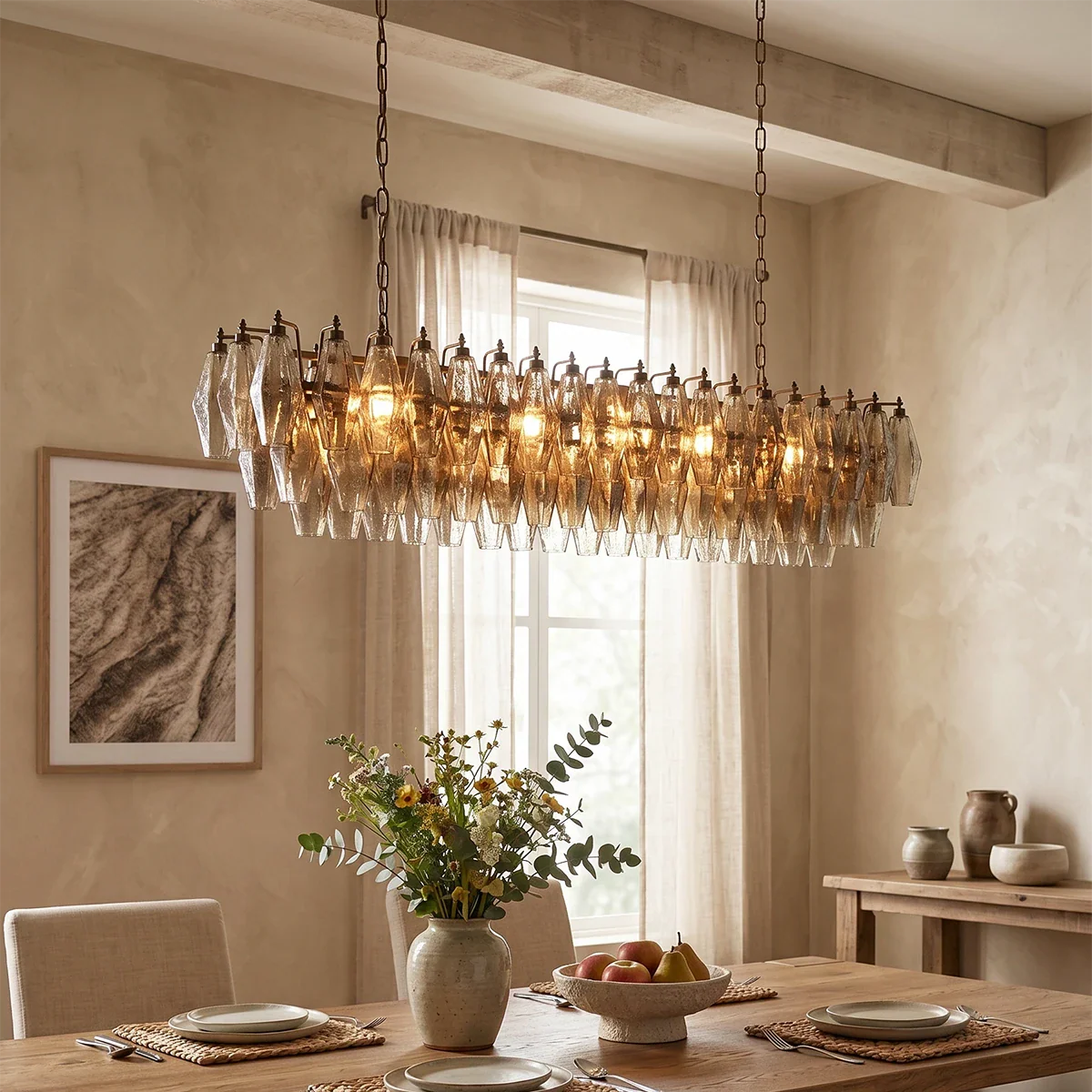 Elegant Smoked Murano Poliedri Chandelier