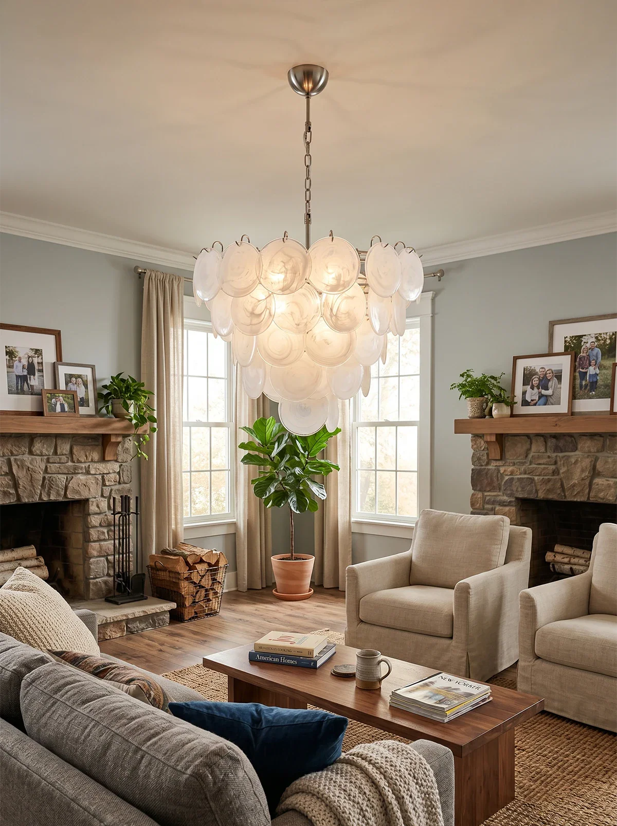 Elegant White Murano Disc Chandelier