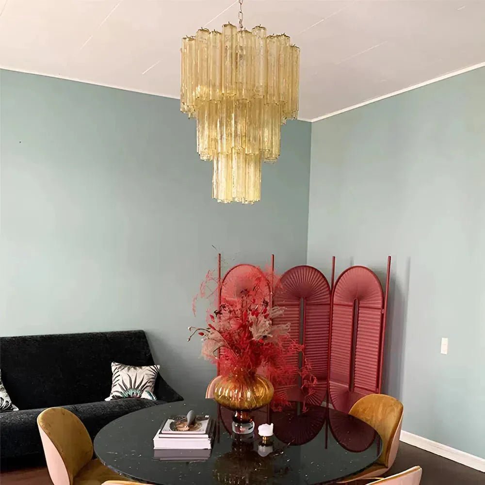 Elegant Yellow Murano Glass Tube Chandelier 25.6" - GILDLAMPS