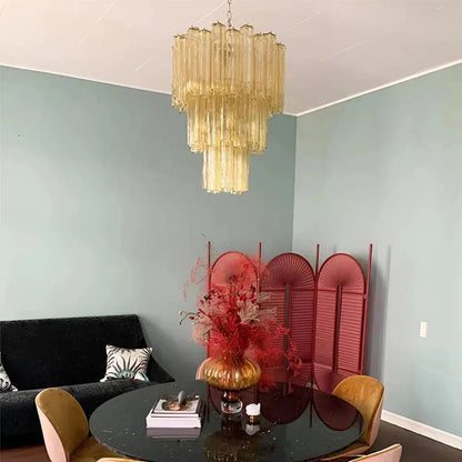 Elegant Yellow Murano Glass Tube Chandelier 25.6" - GILDLAMPS