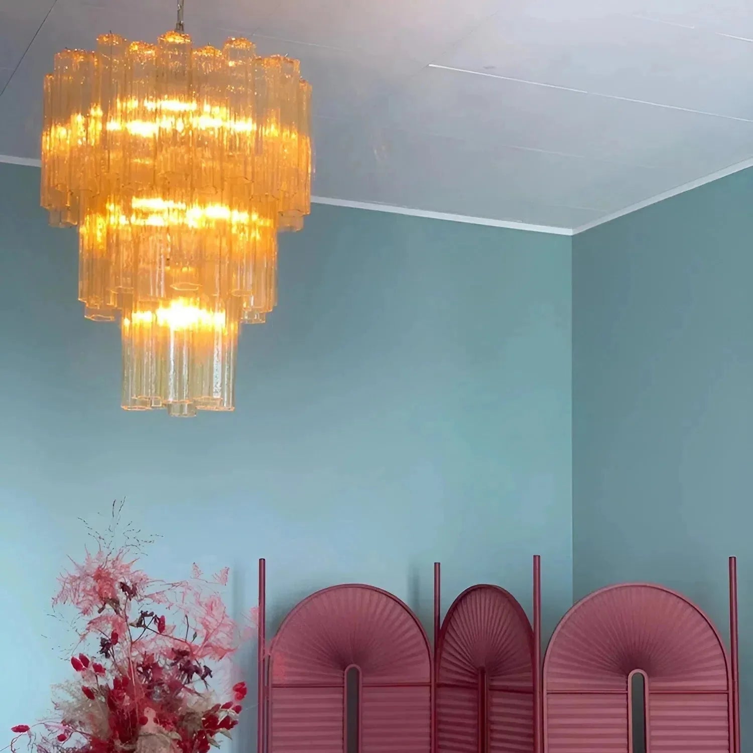Elegant Yellow Murano Glass Tube Chandelier 25.6" - GILDLAMPS