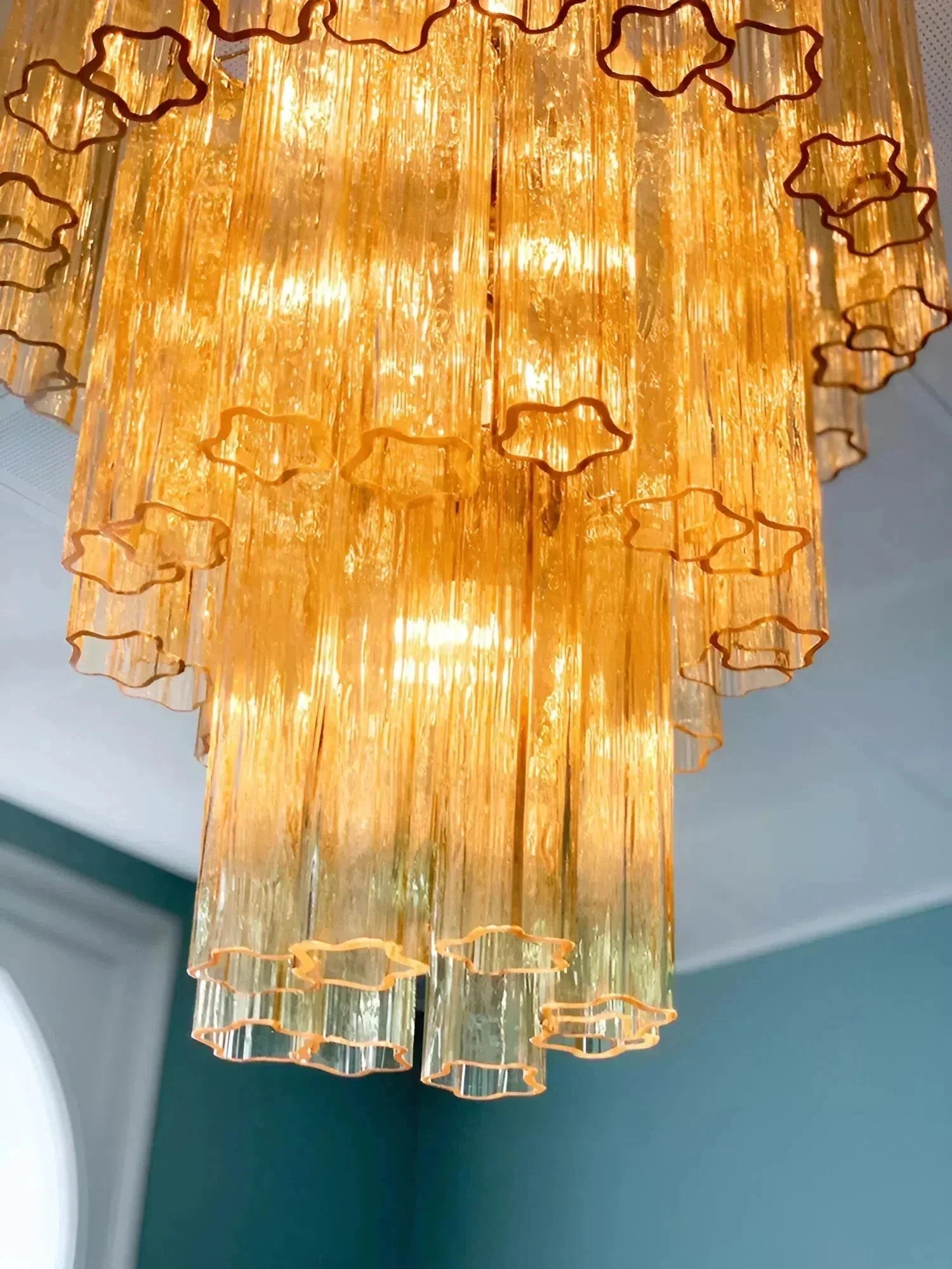 Elegant Yellow Murano Glass Tube Chandelier 25.6" - GILDLAMPS