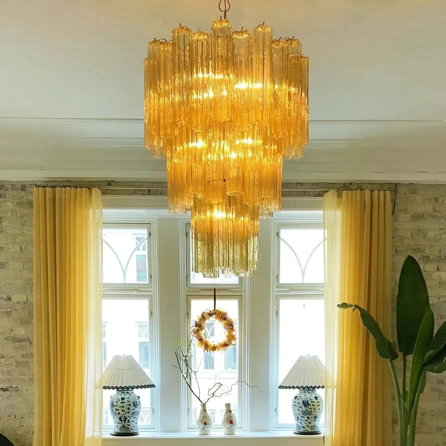 Elegant Yellow Murano Glass Tube Chandelier 25.6" - GILDLAMPS