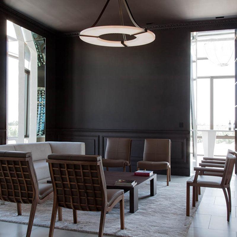 Elliot's Grace: Round Alabaster Plate Chandelier, Exquisite Illumination - GILDLAMPS