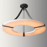 Elliot's Grace: Round Alabaster Plate Chandelier, Exquisite Illumination - GILDLAMPS
