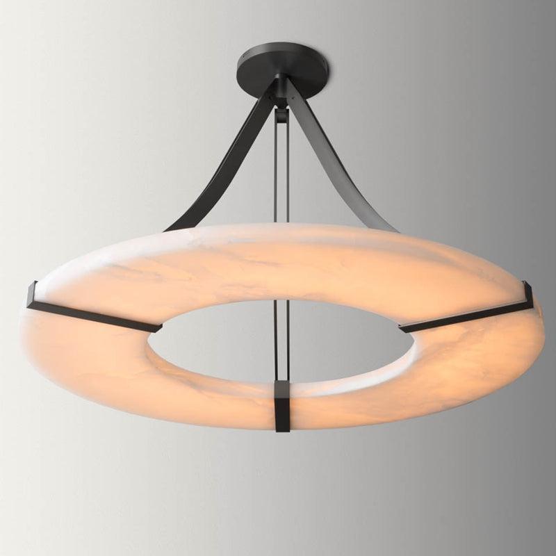 Elliot's Grace: Round Alabaster Plate Chandelier, Exquisite Illumination - GILDLAMPS