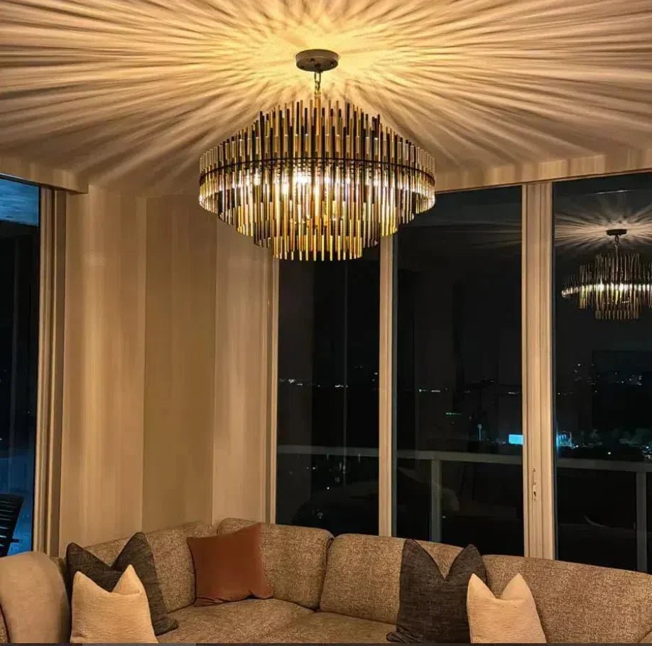 Emila Burnished Brass Chandelier 24''32''42'' - GILDLAMPS