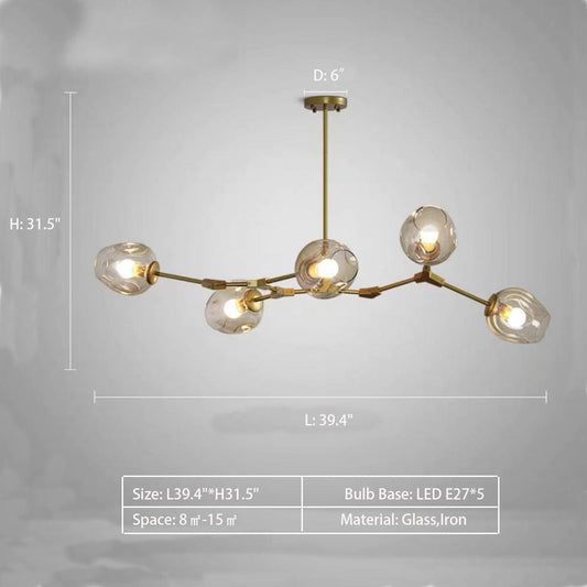 Extra Large Industrial Fashion Branch Multiple Glass Pendant Chandelier for Living/Dining Room - GILDLAMPS