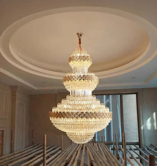 Extra Large Multi - layers Gold Luxury Crystal Chandelier Modern Empire Decrative Crystal Light For Living Room/Foyer/Staircase - GILDLAMPS