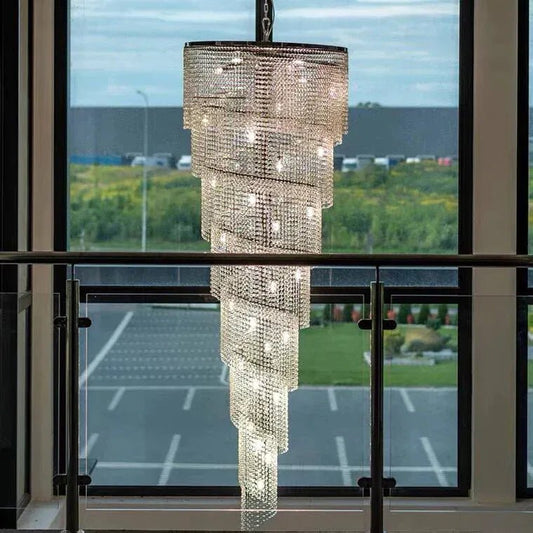 Extra Large Spiral Tiered Long Crystal Chandelier Luxury Crystal Tassel Light Fixture For Staircase/Entryway - GILDLAMPS