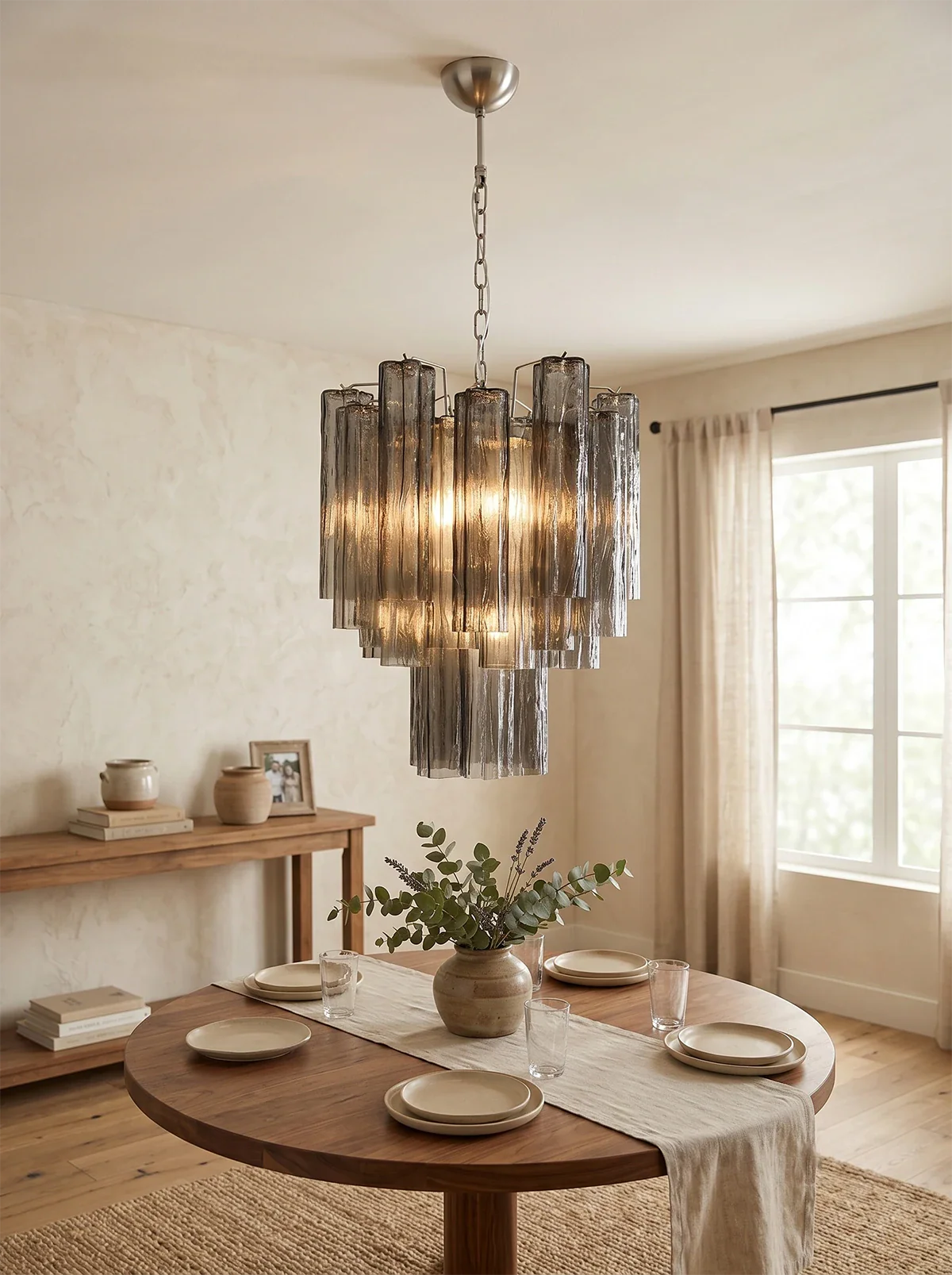 Fantastic Smoked Murano Glass Tube Chandelier
