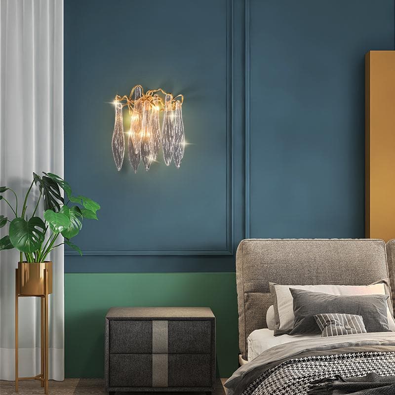 Flake Long Crystal Branch Brass Wall Sconce - GILDLAMPS