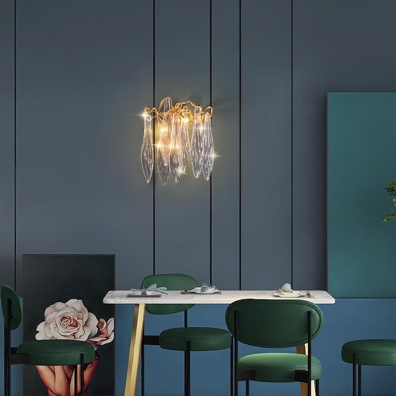 Flake Long Crystal Branch Brass Wall Sconce - GILDLAMPS