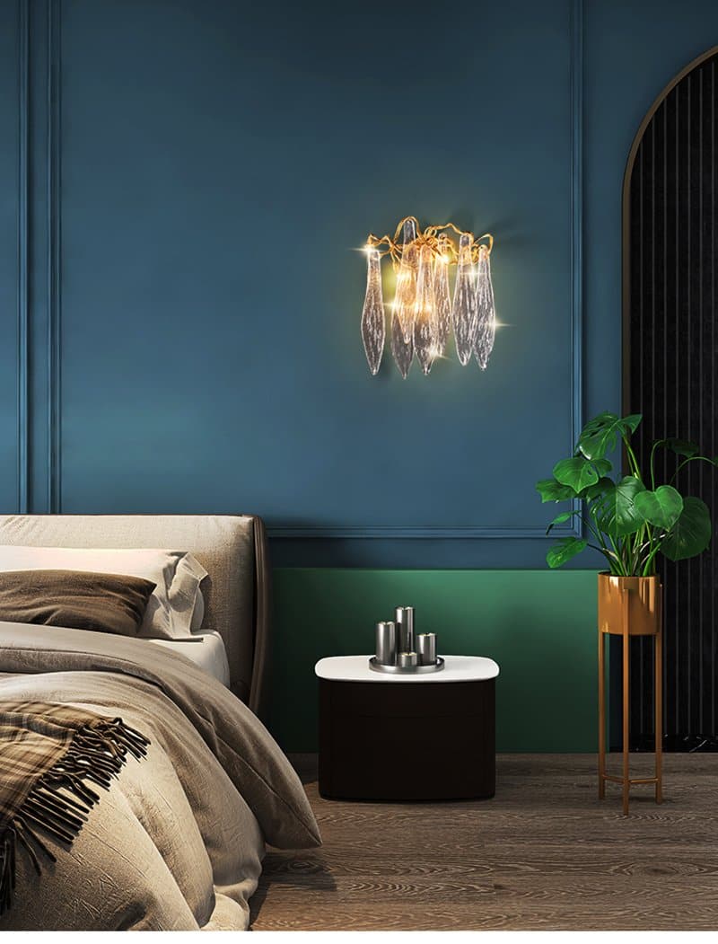 Flake Long Crystal Branch Brass Wall Sconce - GILDLAMPS