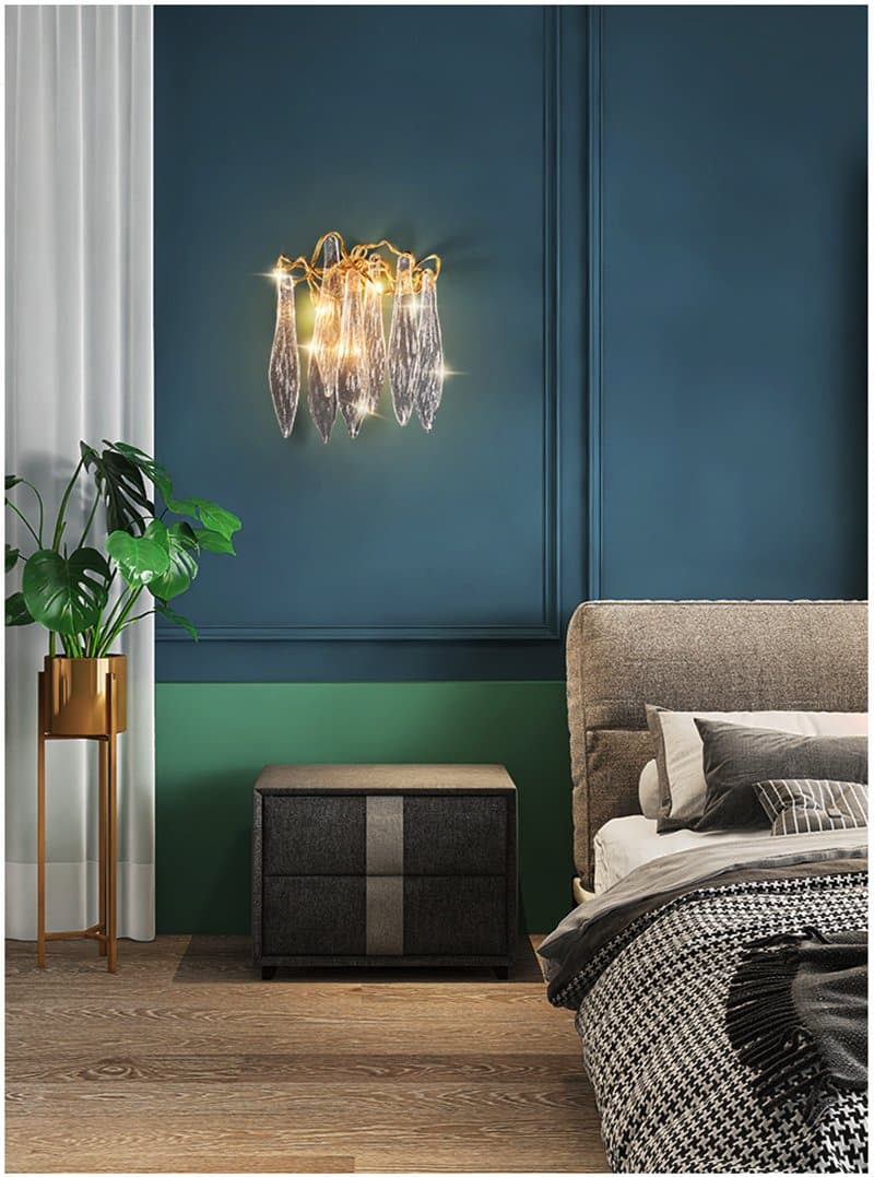 Flake Long Crystal Branch Brass Wall Sconce - GILDLAMPS