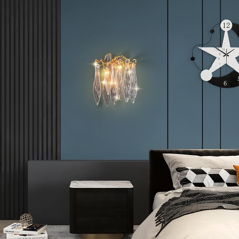 Flake Long Crystal Branch Brass Wall Sconce - GILDLAMPS
