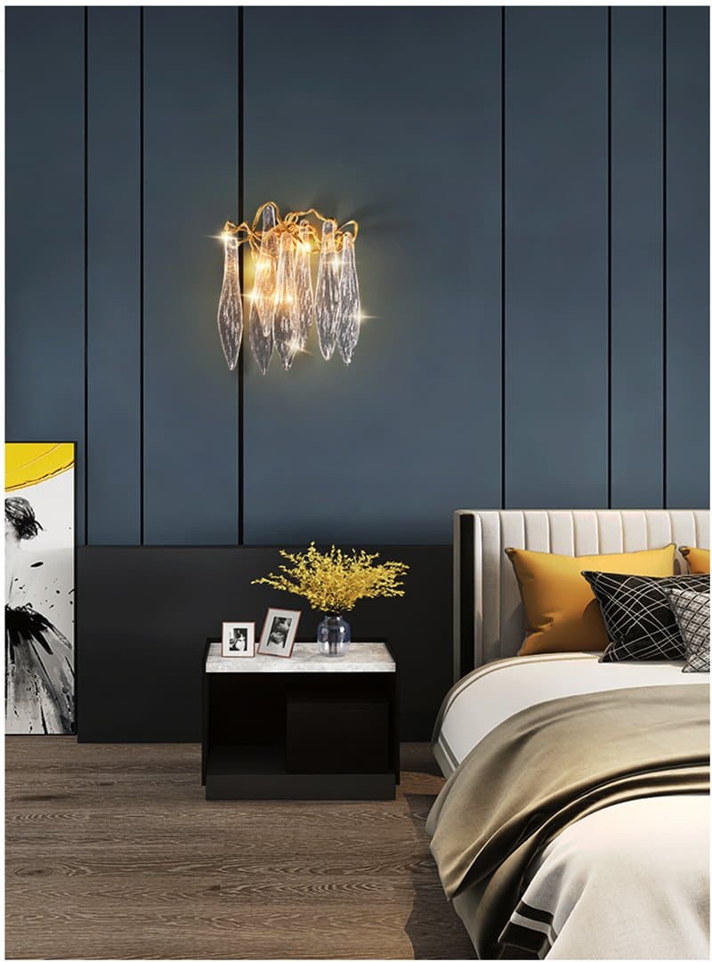 Flake Long Crystal Branch Brass Wall Sconce - GILDLAMPS