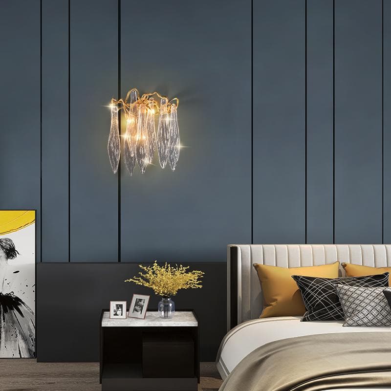 Flake Long Crystal Branch Brass Wall Sconce - GILDLAMPS