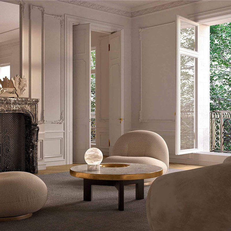 Franta Modern Round Alabaster Table Lamp, Bedside Table Lamp - GILDLAMPS