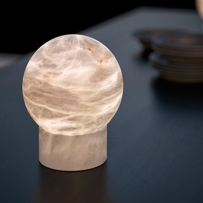 Franta Modern Round Alabaster Table Lamp, Bedside Table Lamp - GILDLAMPS