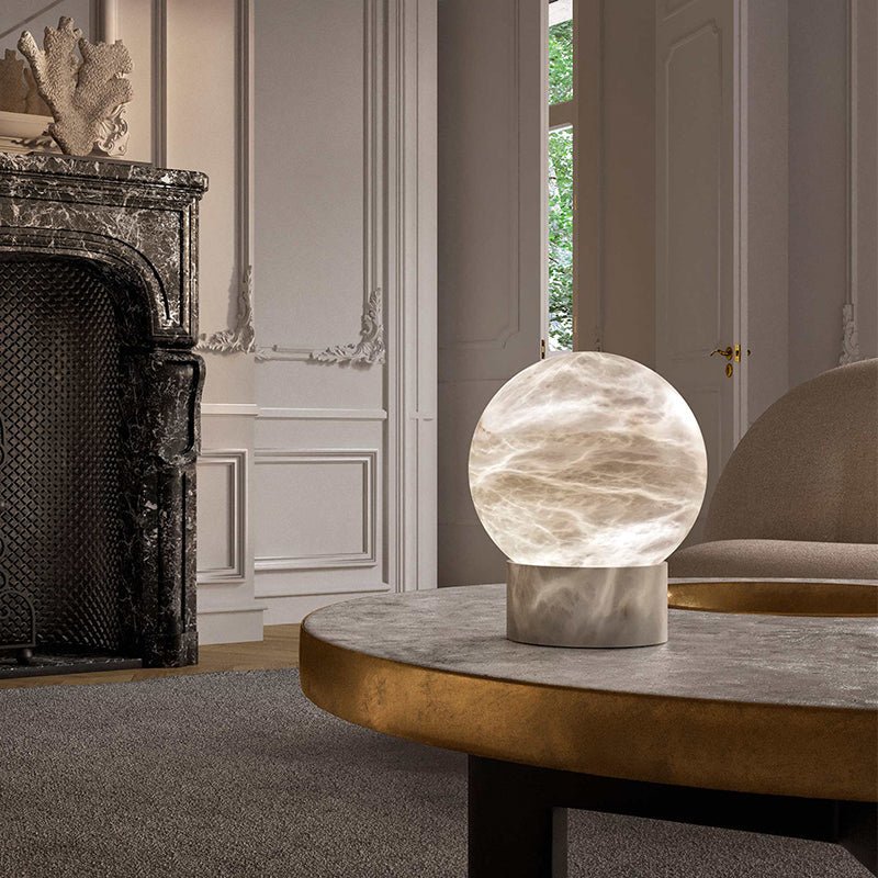Franta Modern Round Alabaster Table Lamp, Bedside Table Lamp - GILDLAMPS