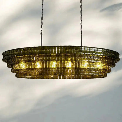 Ghiaccio Glass Oval Chandelier 54''65'' - GILDLAMPS