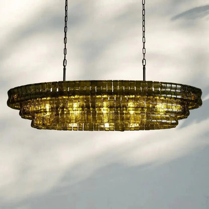 Ghiaccio Glass Oval Chandelier 54''65'' - GILDLAMPS