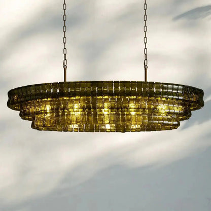 Ghiaccio Glass Oval Chandelier 54''65'' - GILDLAMPS